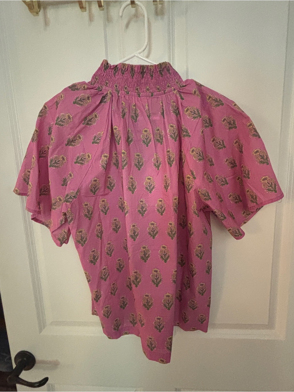THML Pink Floral Blouse with Green and Brown Stripe Trim - Picture 4 of 4